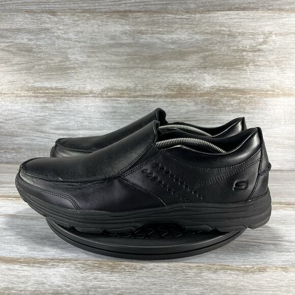 Skechers Mens Garton Black Leather Slip On Loafers Size 13 - Picture 1 of 9